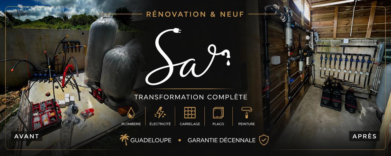 Matériel en attente de pose avant travaux, puis après : local technique avec surpresseurs, filtration et nourrices de distribution raccordés.